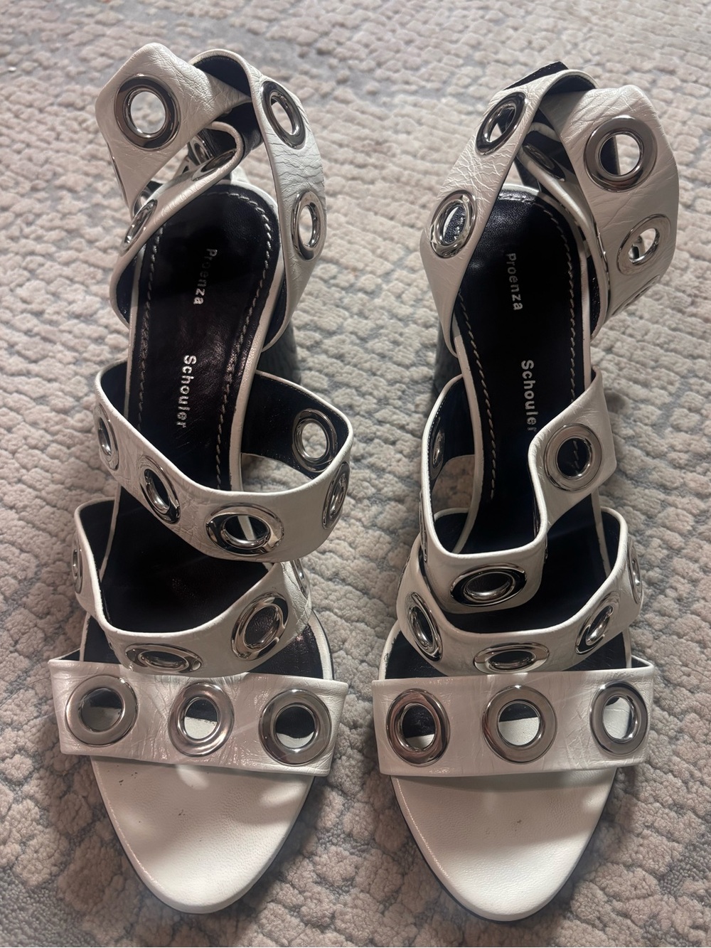 Proenza Schouler White Grommet Leather Strappy Sandals size 38.5 women’s
